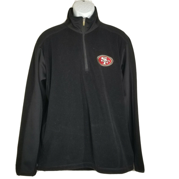 Antigua San Francisco 49rs Fleece Jacket Medium Black Zip Pockets 1/4 Zip NFL - Picture 1 of 9